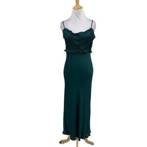 ASTR Label Dress Women M Medium Spruce Zola Sweetheart Smocked Bodice Satin Midi